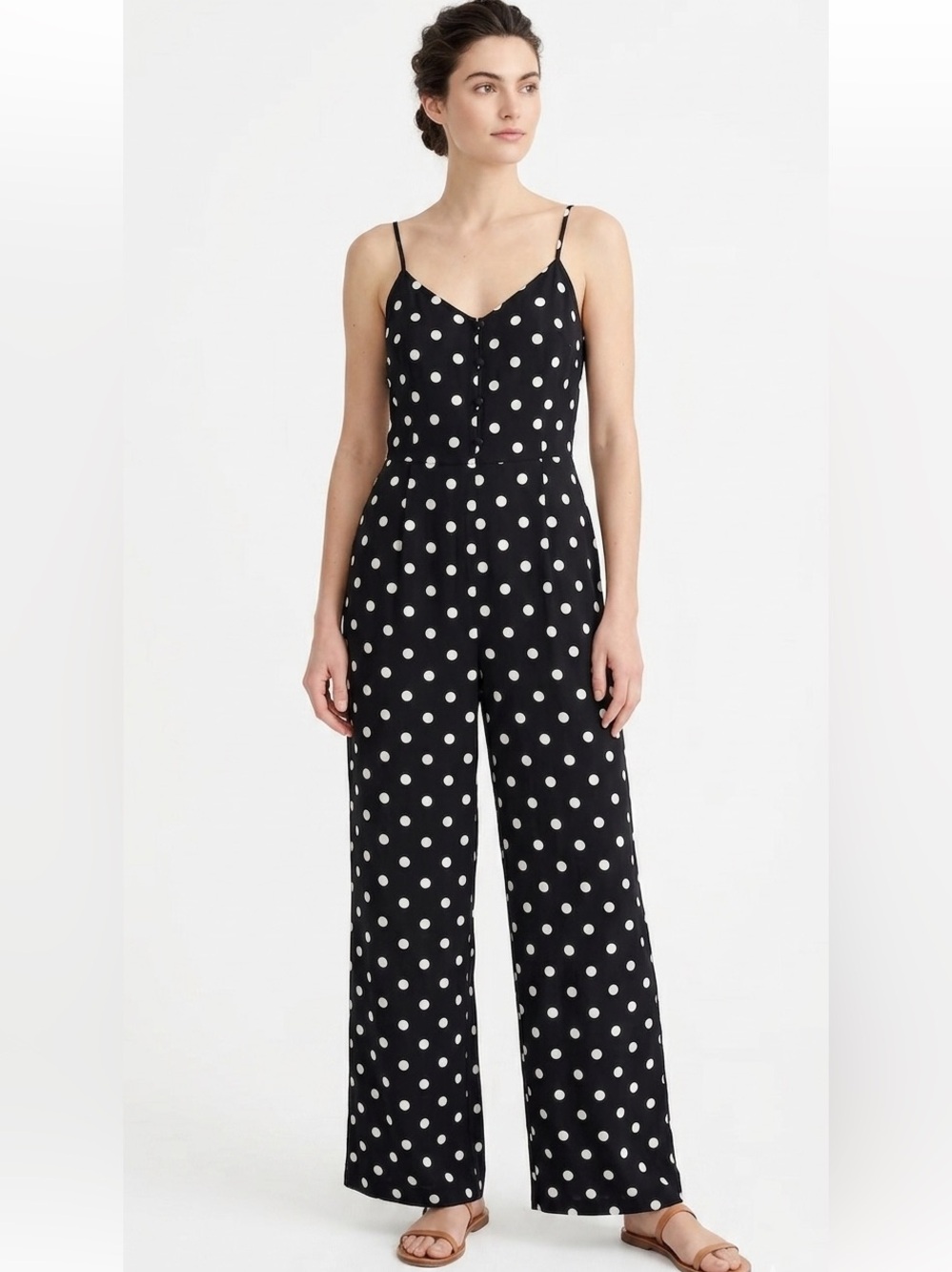 J. Crew Strappy Polka Dot Soft Rayon Wide-leg Pants Jumpsuit w/ Pockets Size 10